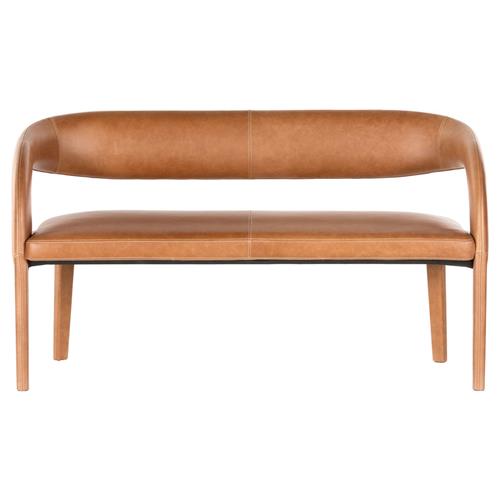 Alexander Mid Century Brown Upholstered Leather Dining Bench