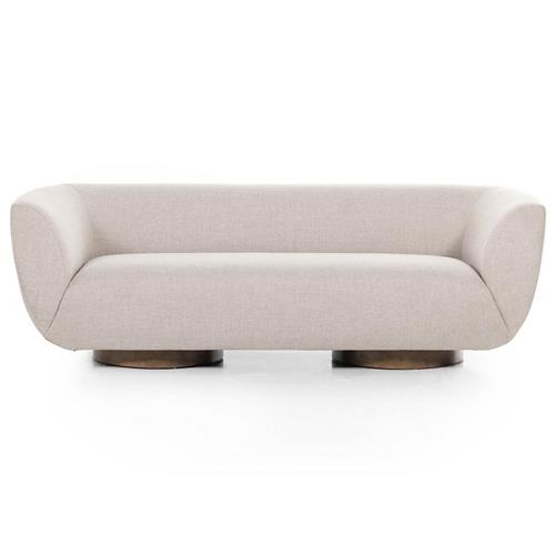 Sabina Modern Classic Beige Performance Brown Wood Base Tight Back Sofa - 87&quot;W