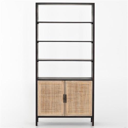 Corazon Global Baazar Black Acacia Wood Mango Woven Cane Open Back Bookcase