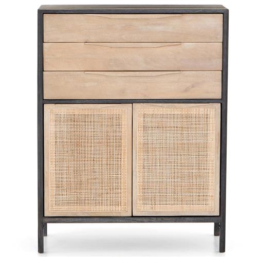 Rhian Coastal Beach Black Mango Wood Natural Woven Cane Dresser