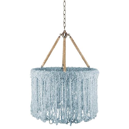 Thornton Coastal Aquamarine Quartz Beads Nickel Hardware Chandelier - 18&quot;