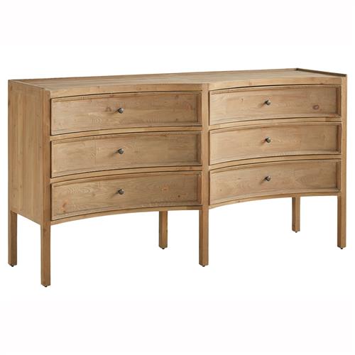 Kadence Rustic Brown Pine Wood Dovetail 6 Drawer Concave Double Dresser