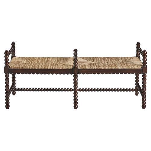 Meilani Coastal Brown Woven Seat Black Mahogany Wood Frame Long Entryway Bench