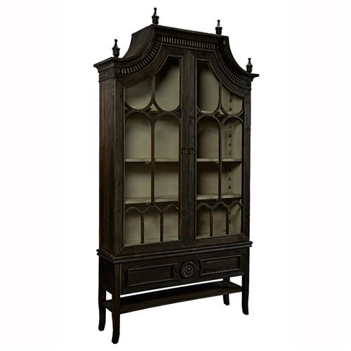 Bien French Clear Glass Black Wood 2 Door Display Case China Cabinet