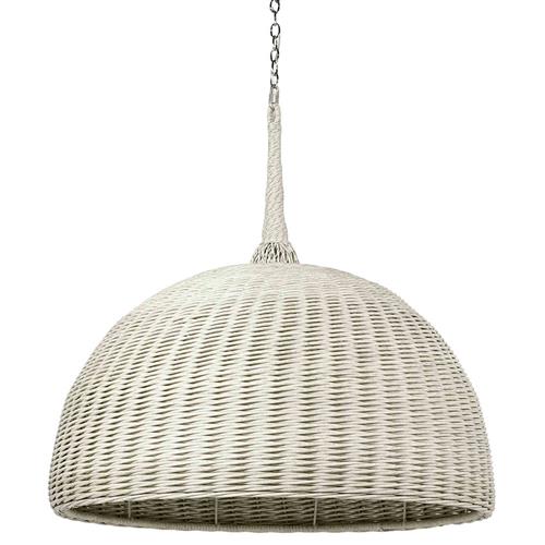 Palecek Wisteria Coastal Beach White Rattan Dome Shade Outdoor Chandelier - 30&quot;