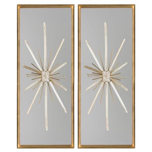 John-Richard North Star Selenite White Abstract Silver Frame Painting Diptych