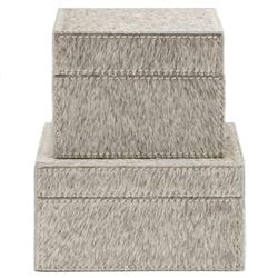 Pigeon and Poodle Hyde Modern Gray Hair On Hide Square Decorative Boxes - Set of 2