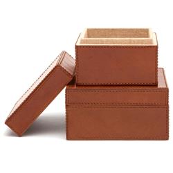 Pigeon and Poodle Stirling Modern Tobacco Leather Square Decorative Boxes - Set of 2