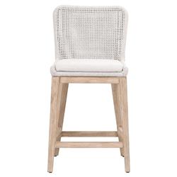 Kailey Coastal Beach White Performance Seat Woven Rope Mahogany Frame Counter Stool