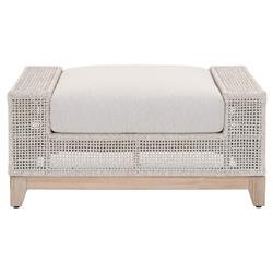 Alaina Coastal Beach Grey Woven Rope Upholstered Teak Frame Outdoor Ottoman