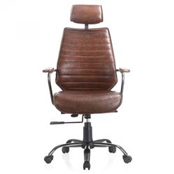 Reid Industrial Tufted Brown Upholstered Silver Iron Adjustable Office Chair