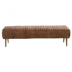 Dominick Regency Brown Upholstered Leather Gold Iron Entryway Bench