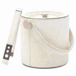 Browmley Rustic Lodge White Hair on Hide Ice Bucket with Tong