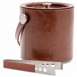 Bristol Rustic Lodge Brown Leather Ice Bucket with Tong