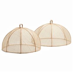 Rachel Beige Woven Sinamay Round Serveware Food Cover - Set of 2