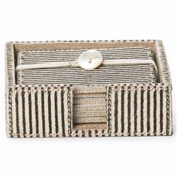 Bandar Rustic Lodge Brown Hair on Hide Striped Coaster - Set of 6