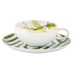 Amazonia Global Green Porcelain Tea Cup and Saucer - Set of 4