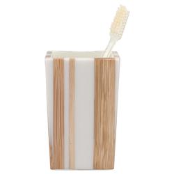 Pigeon and Poodle Ashford Mid Century Brown Bamboo White Striped Brush Holder