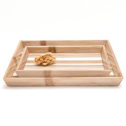 Pigeon and Poodle Ashford Mid Century Brown Bamboo White Striped Tray - Set of 2