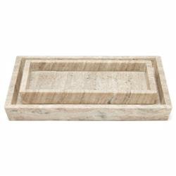 Pigeon and Poodle Athlone Modern Classic Beige Marble Tapered Tray - Set of 2
