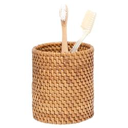 Pigeon and Poodle Dalton Coastal Beach Brown Rattan Brush Holder