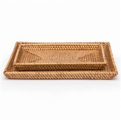 Pigeon and Poodle Dalton Coastal Beach Brown Rattan Tapered Tray - Set of 2