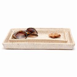Pigeon and Poodle Dalton Coastal Beach Whitewash Rattan Tapered Tray - Set of 2