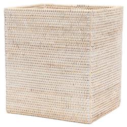 Pigeon and Poodle Dalton Coastal Beach Whitewash Rattan Rectangular Waste Basket