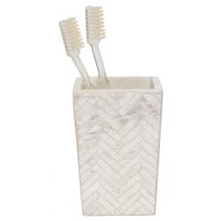 Pigeon and Poodle Handa Coastal Beige Herringbone Capiz Shell Brush Holder