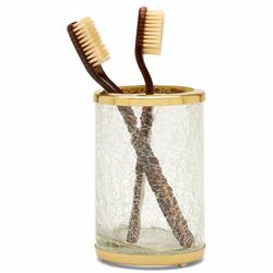 Pigeon and Poodle Pomaria Hollywood Gold Accent Clear Glass Brush Holder