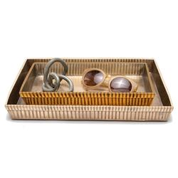 Pigeon and Poodle Redon Modern Antique Brass Ribbed Metal Tray - Set of 2