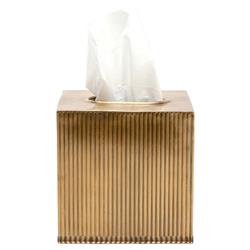 Pigeon and Poodle Redon Modern Antique Brass Ribbed Metal Tissue Box - Small