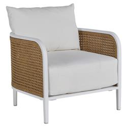 Havana Performance Cushion White Woven Cane Outdoor Lounge Arm Chair