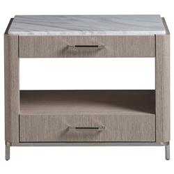 Luke Modern Classic White Stone Top Silver Metal Base 2 Drawer Nightstand