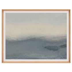 Marco Coastal Beach Blue Abstract Landscape III Natural Wood Frame Painting