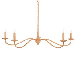 Aelle Coastal Beach Brown Rattan Painted Metal Candle Style Chandelier - Small