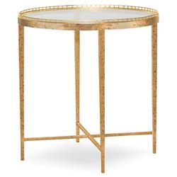 Century Logan Modern Classic Clear Tempered Glass Brass Metal Round Side Table