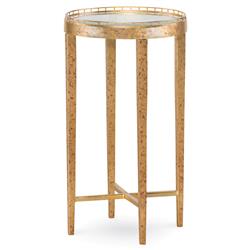 Century Logan Modern Clear Tempered Glass Brass Metal Round Drink Side Table