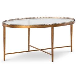 Century Logan Modern Classic Clear Tempered Glass Brass Metal Oval Coffee Table