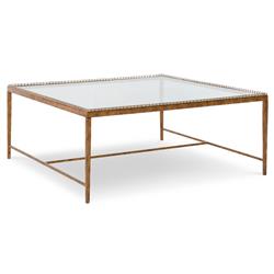 Century Logan Modern Clear Tempered Glass Brass Metal Square Coffee Table