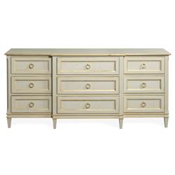 Century Madeline French Country Antique Grey Wood Gold Leaf Accent 9 Drawer Dresser