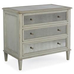 Century Madeline French Grey Acacia Wood Silver Eglomise Mirror 3 Drawer Nightstand