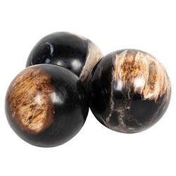 Conor Rustic Lodge Black Accent Brown Wood Round Decorative Objects - Set of 3