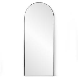 Rinna Industrial Loft Black Iron Frame Clear Glass Arched Floor Mirror