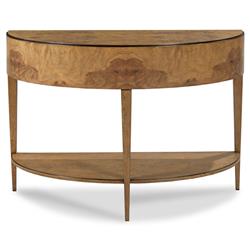 Isla Rustic Natural Brown Burl Solid Hardwood Demilune Console Table