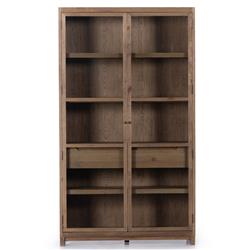 Clarence Rustic Lodge Brown Oak Wood Clear Glass Door Display Case