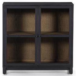 Clarence Rustic Lodge Black Solid Oak Wood Clear Glass Media Cabinet