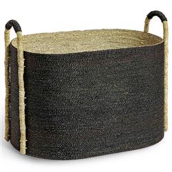 Palecek Mckinley Coastal Beach Black Hand-woven Seagrass Oval Decorative Basket