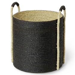 Palecek Mckinley Coastal Beach Black Hand-woven Seagrass Round Decorative Basket