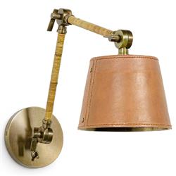 Palecek Hendrick Rustic Lodge Antique Brass Metal Rattan Detail Arm Sconce